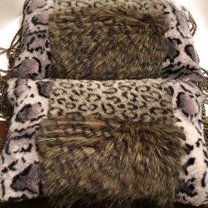 BORGATA faux Fur animal print accent pillows set of two fringed.